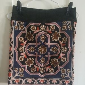 Zara Black Textured Skirt with Colorful Embroidery